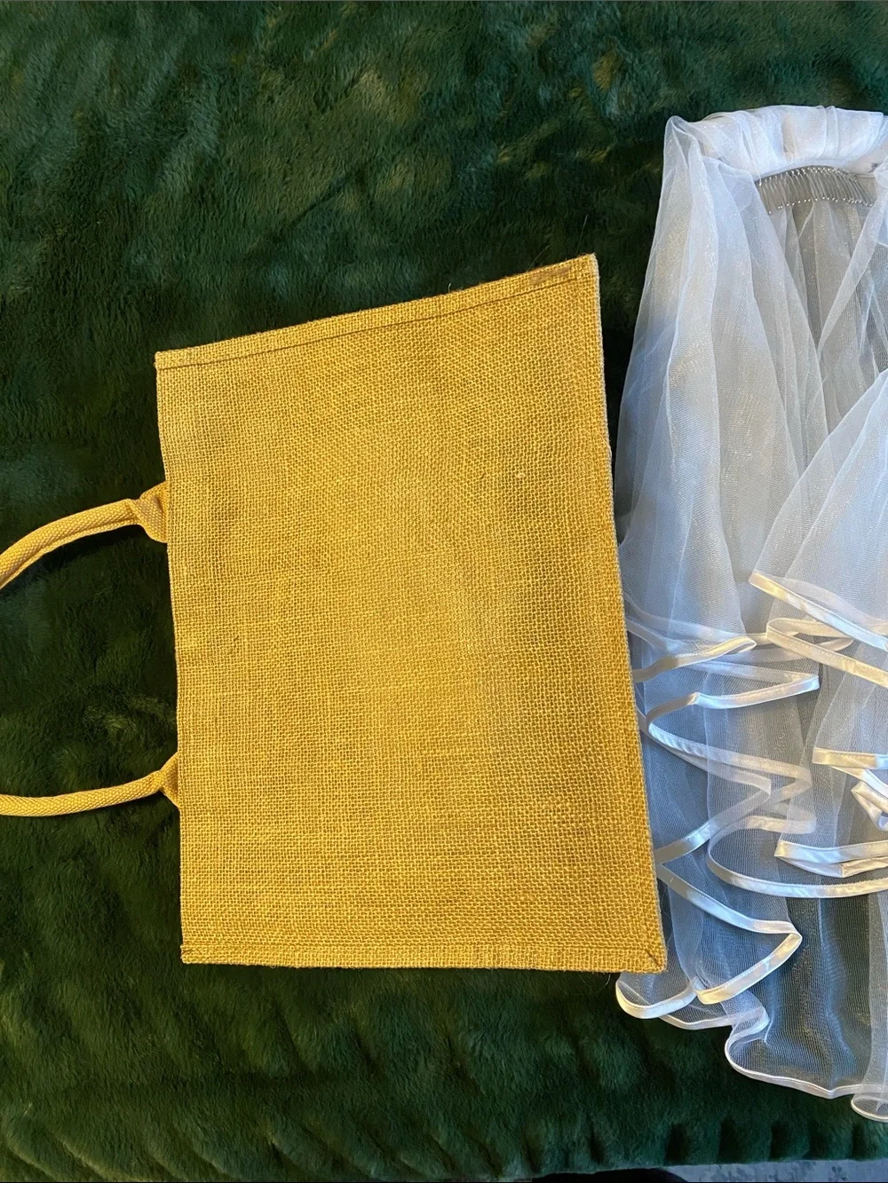 Bride Tote, Sash, Veil & Pouch Set in White and Gold